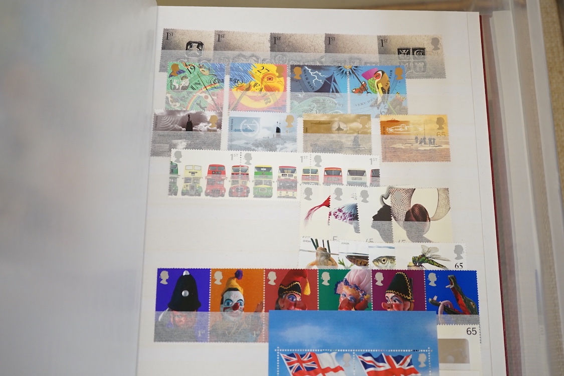 A collection of Royal Mail Queen Elizabeth II First day Covers and mint uncirculated stamps including definitives, two albums, and four albums of world stamps (1 box)